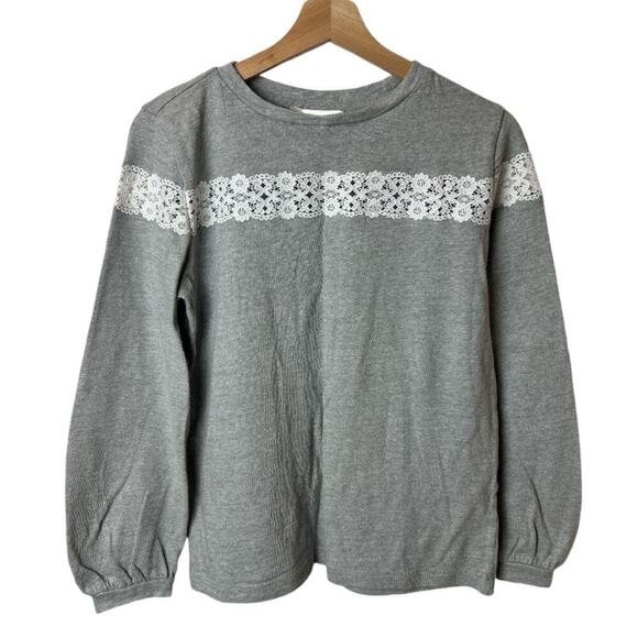 Loft Grey Sweatshirt With Lace Panel Women's Size S - Picture 1 of 4
